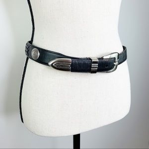 PGA TOUR Black Woven Leather Belt Silver Buckle and Golfer Medallions Sz 40